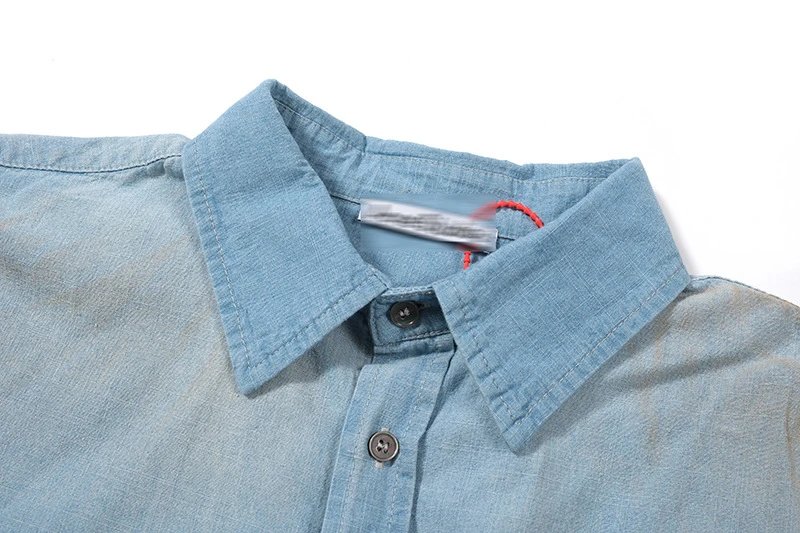 Design Oversized Denim Shirt with Paint Splatter and Back Graffiti Print Blue Shirt - 3