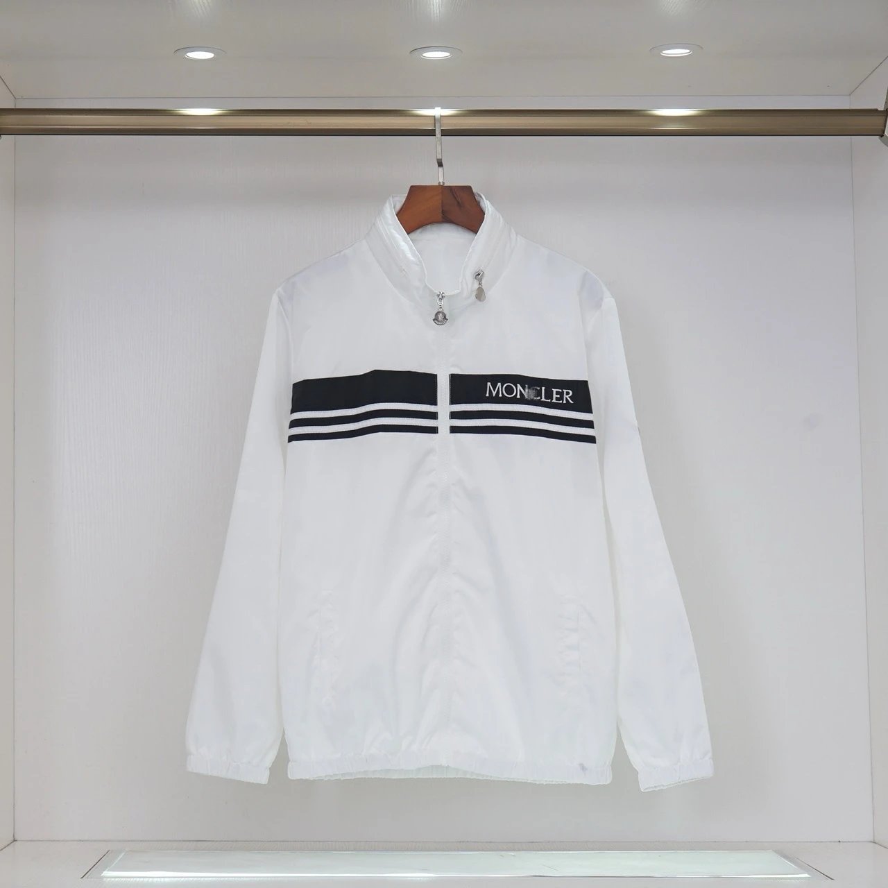 Moncler Windbreaker Jacket Black with White Stripe - 3