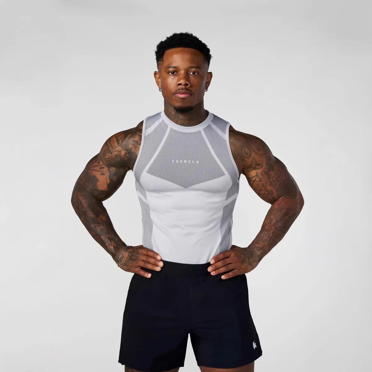 Design Youngla Performance Mesh Vest Top and Sweatpants Set Black Activewear - 14