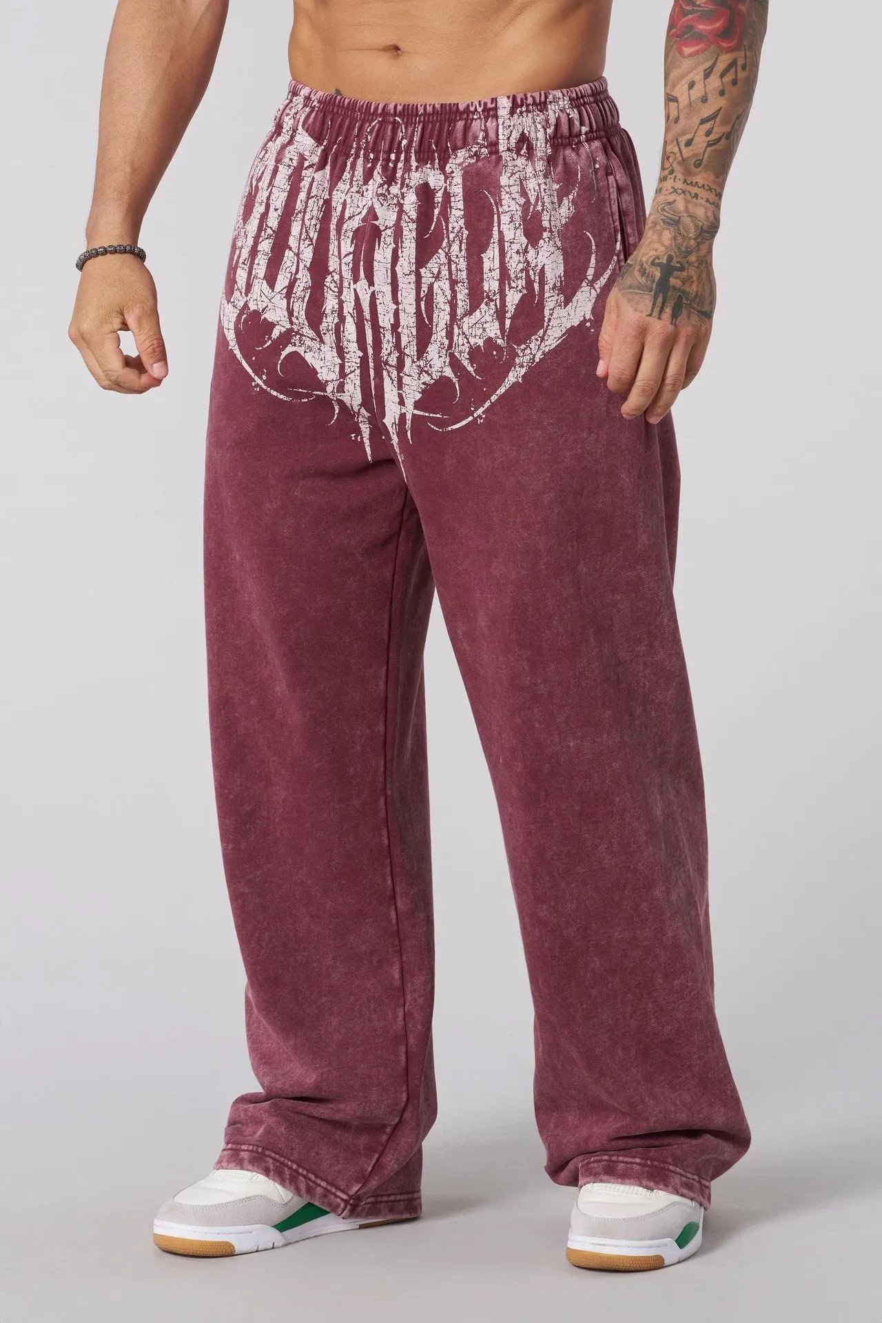 Design Graphic Print Baggy Pants Black - 10