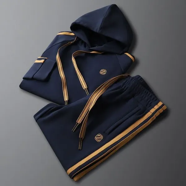 Design Hoodie and Sweatpants Set Black with Gold Trim Tracksuit - 3