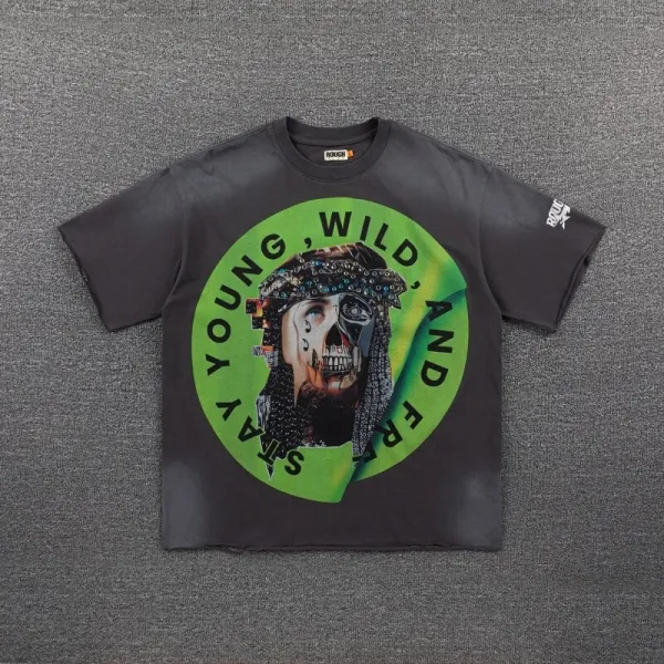Design Rough Stay Young, Wild, And Free Graphic T-Shirt Black T-Shirts - 1