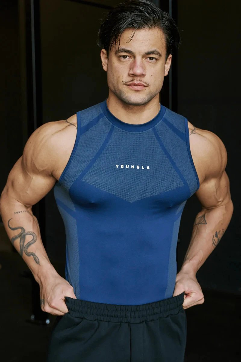Design Youngla Performance Mesh Vest Top and Sweatpants Set Black Activewear - 6