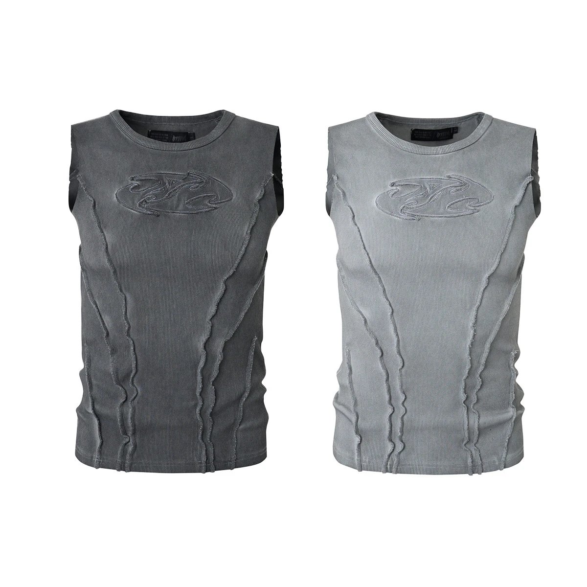 Design Corduroy Distressed Sleeveless Top Gray Vest Top - 2