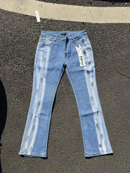Design Abstract Paint Splatter Washed Denim Jeans - 19