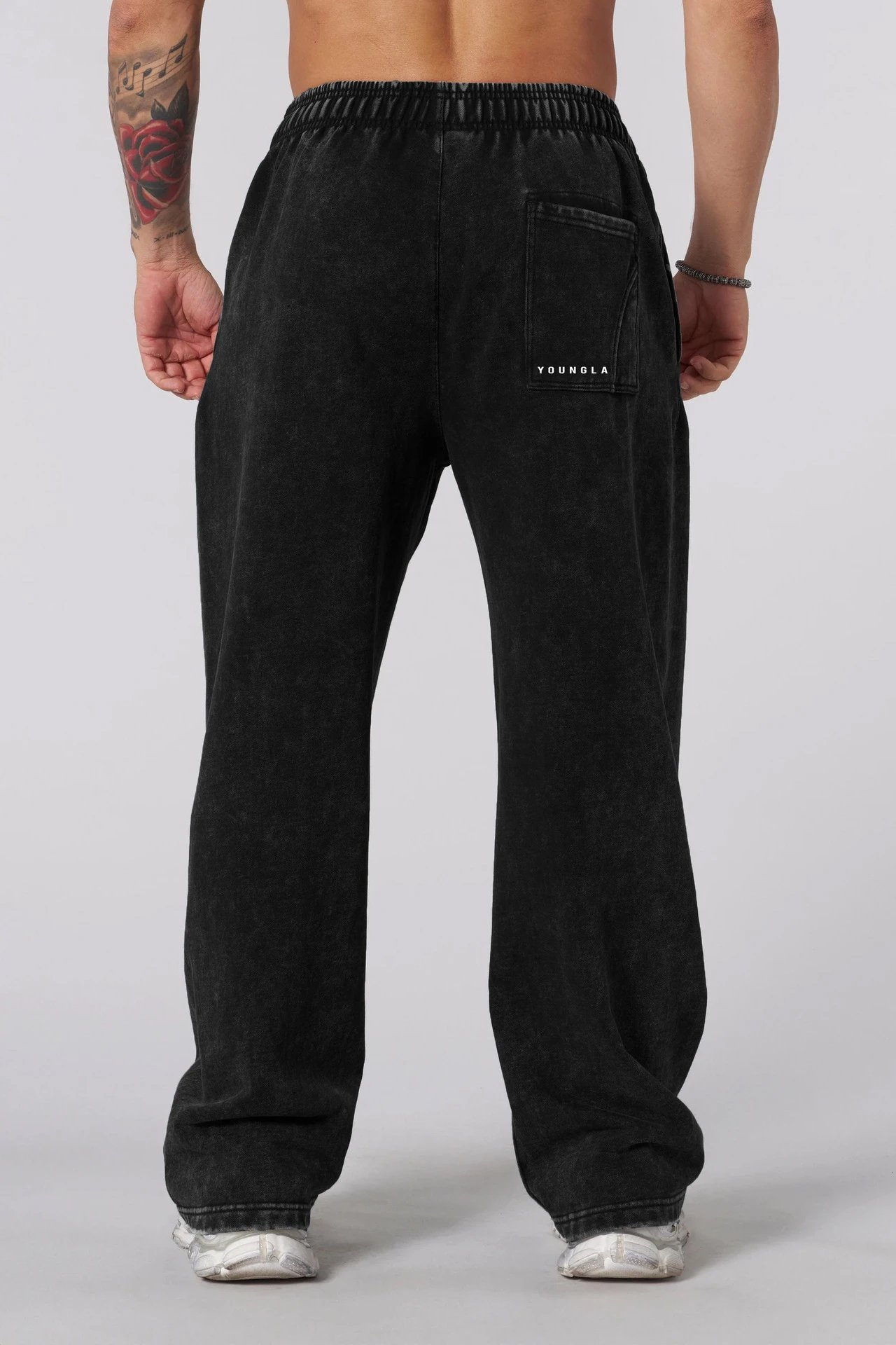 Design Graphic Print Baggy Pants Black - 8