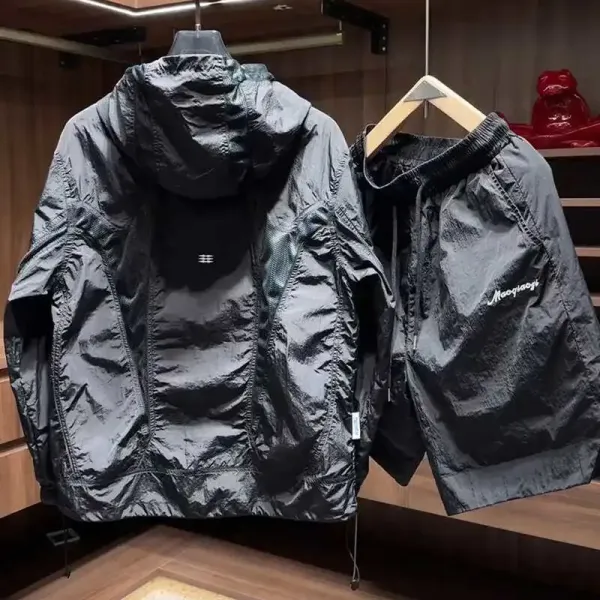 Design Mooqiao Windbreaker Jacket and Shorts Set Black Outerwear Set Sets - 1