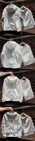 Design Windbreaker Set White Lightweight Hooded Jacket and Shorts - 10