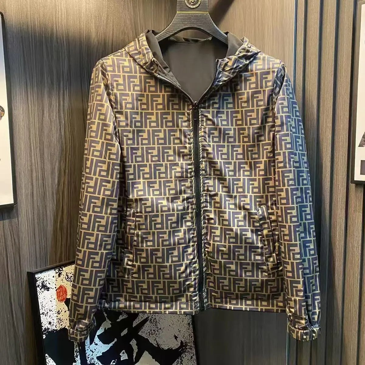 Fendi FF Monogram Windbreaker Jacket Black and Multicolor Outerwear - 4