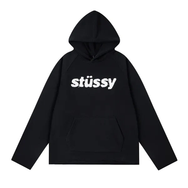 Stussy Distressed Logo Black Hoodie - 1