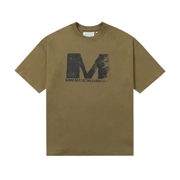 MM6 Maison Margiela Logo Print Olive T-Shirt - 1