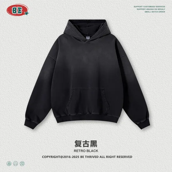 Design BE Thrived Retro Black Washed Hoodie - 1