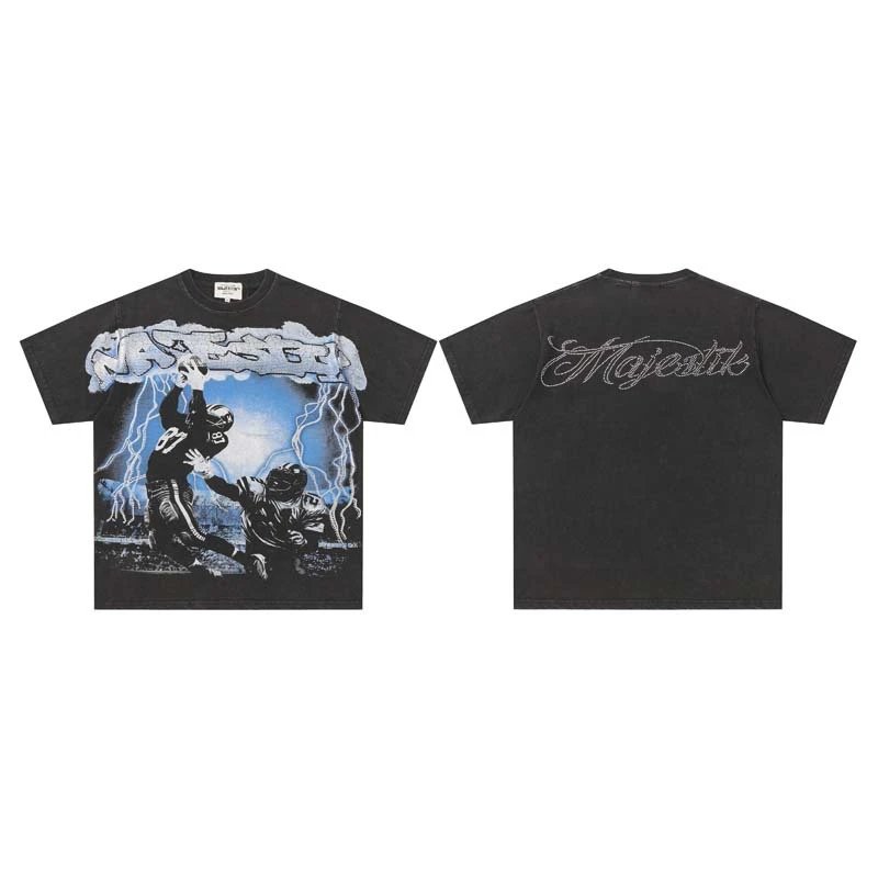 Majestic T-Shirt Black Football Lightning Graphic Tee T-Shirts