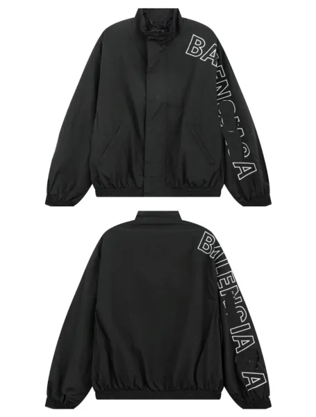 Balenciaga Logo Sleeve Windbreaker Black Jacket - 1