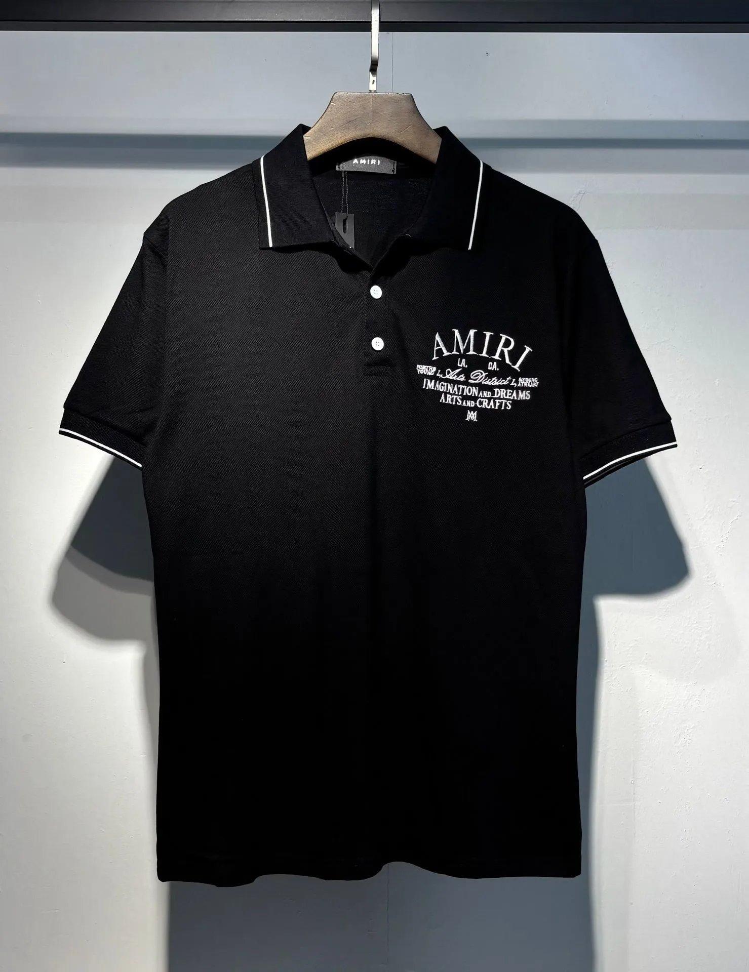 Amiri Logo Embroidered Black Polo with White Trim Polo Shirt - 28
