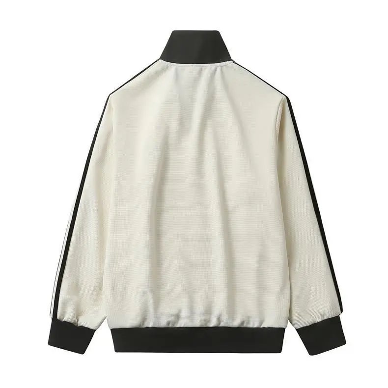 Design Track Jacket Light Gray with Burgundy Stripes and Black Trim Jacket Outerwear - 9