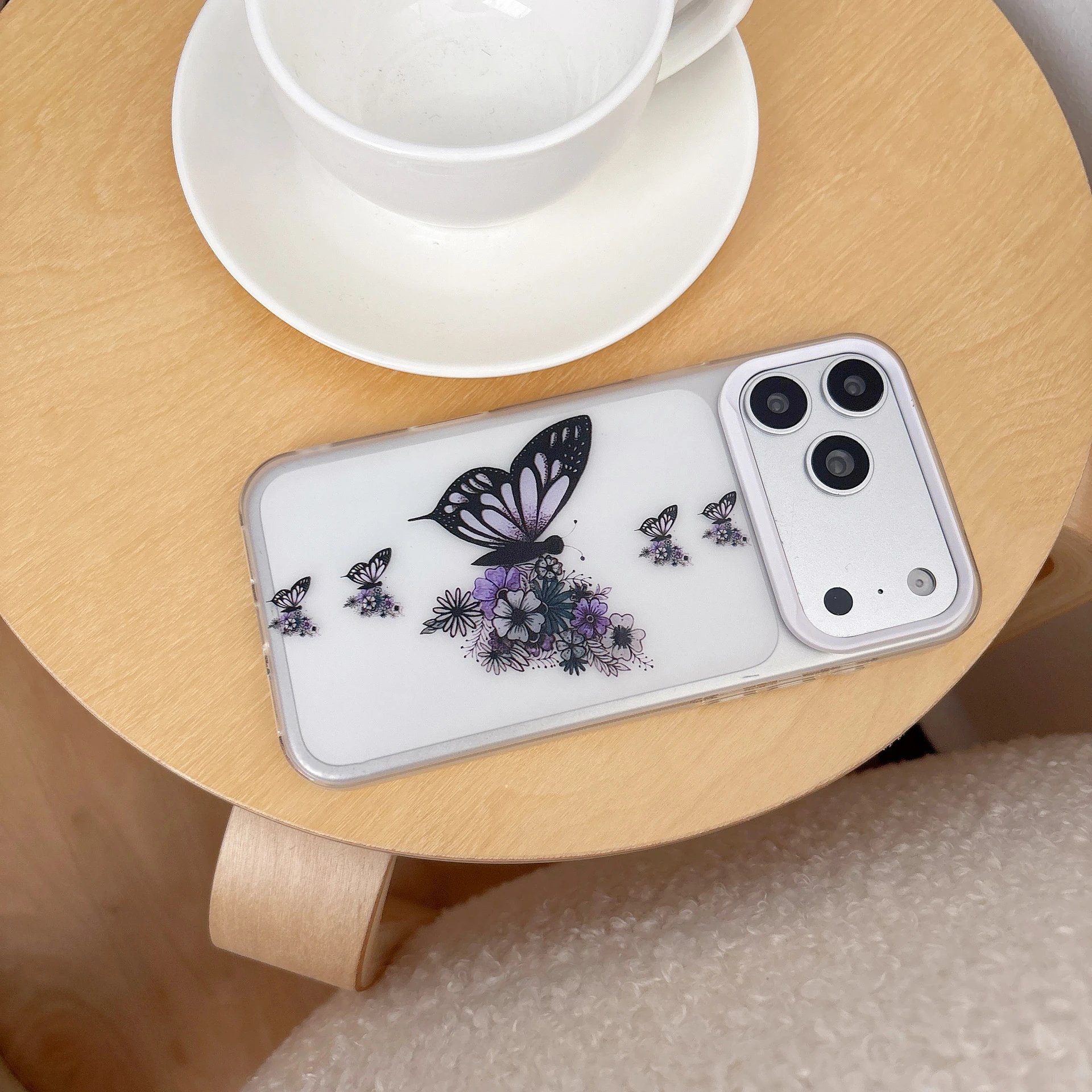 Design Butterfly Floral Print Transparent Phone Case - 4