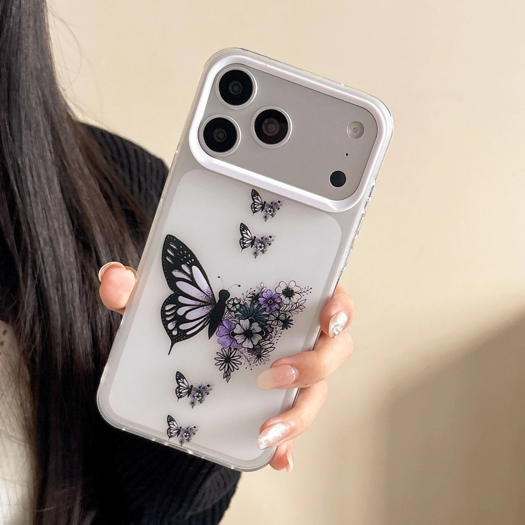 Design Butterfly Floral Print Transparent Phone Case - 7