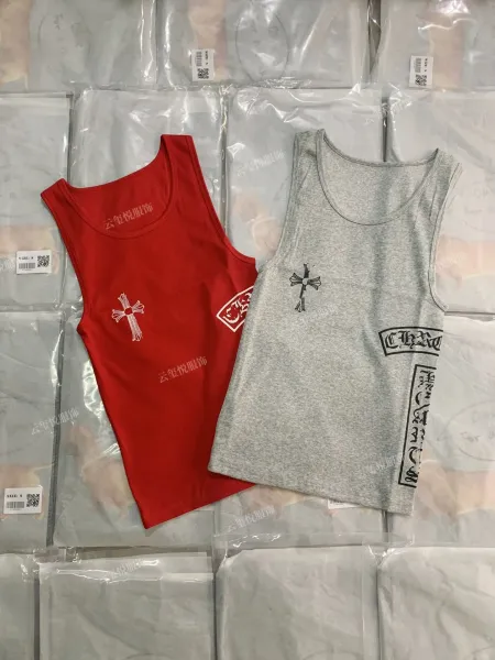 Chrome Hearts Cross Print Layered Tank Top Gray / Red Vest Top - 3