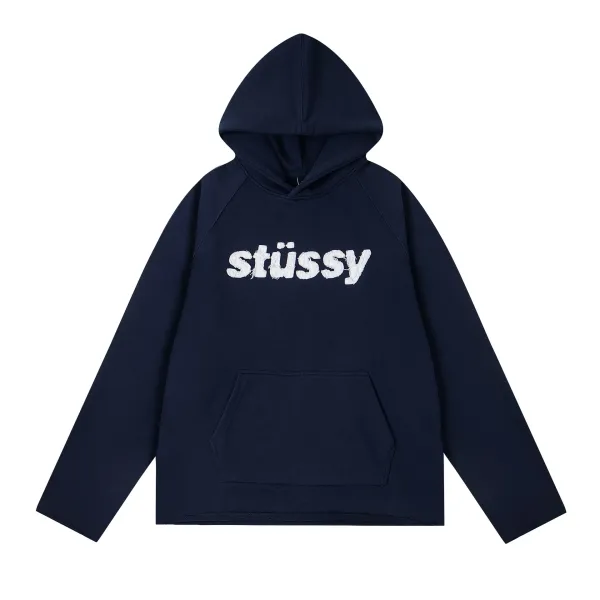 Stussy Distressed Logo Hoodie Navy - 1