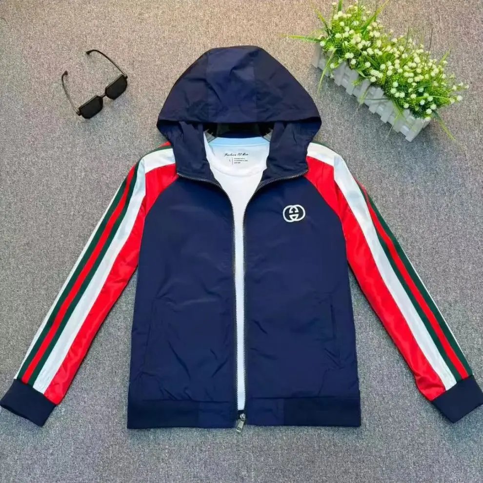 Gucci Track Jacket Green Red Green Striped Hooded Windbreaker Outerwear - 4