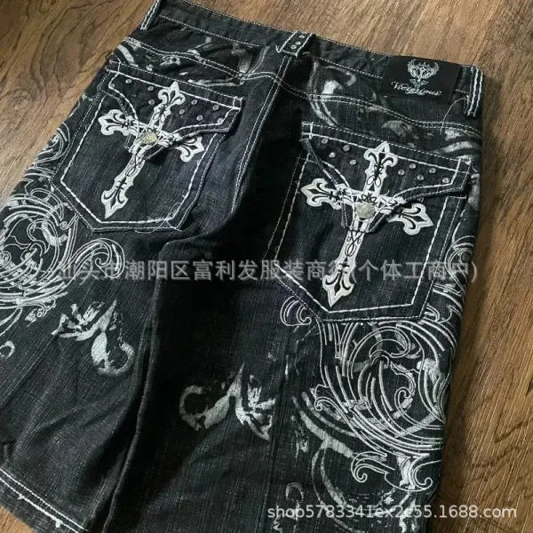 Chrome Hearts Cross Embroidered Black Denim Shorts - 9