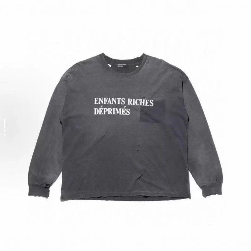 Enfants Riches Deprimes 忧郁的富二代做旧磨破口袋长袖体恤T恤 - 136626