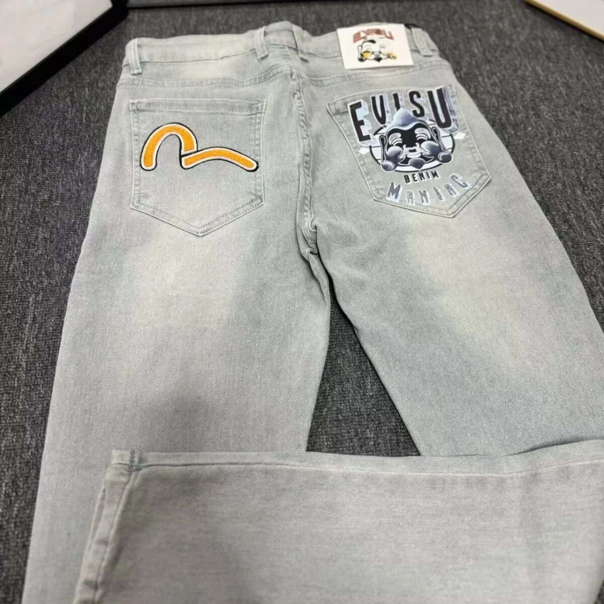 Evisu Fuji Logo Embroidered Black Denim Jeans - 5