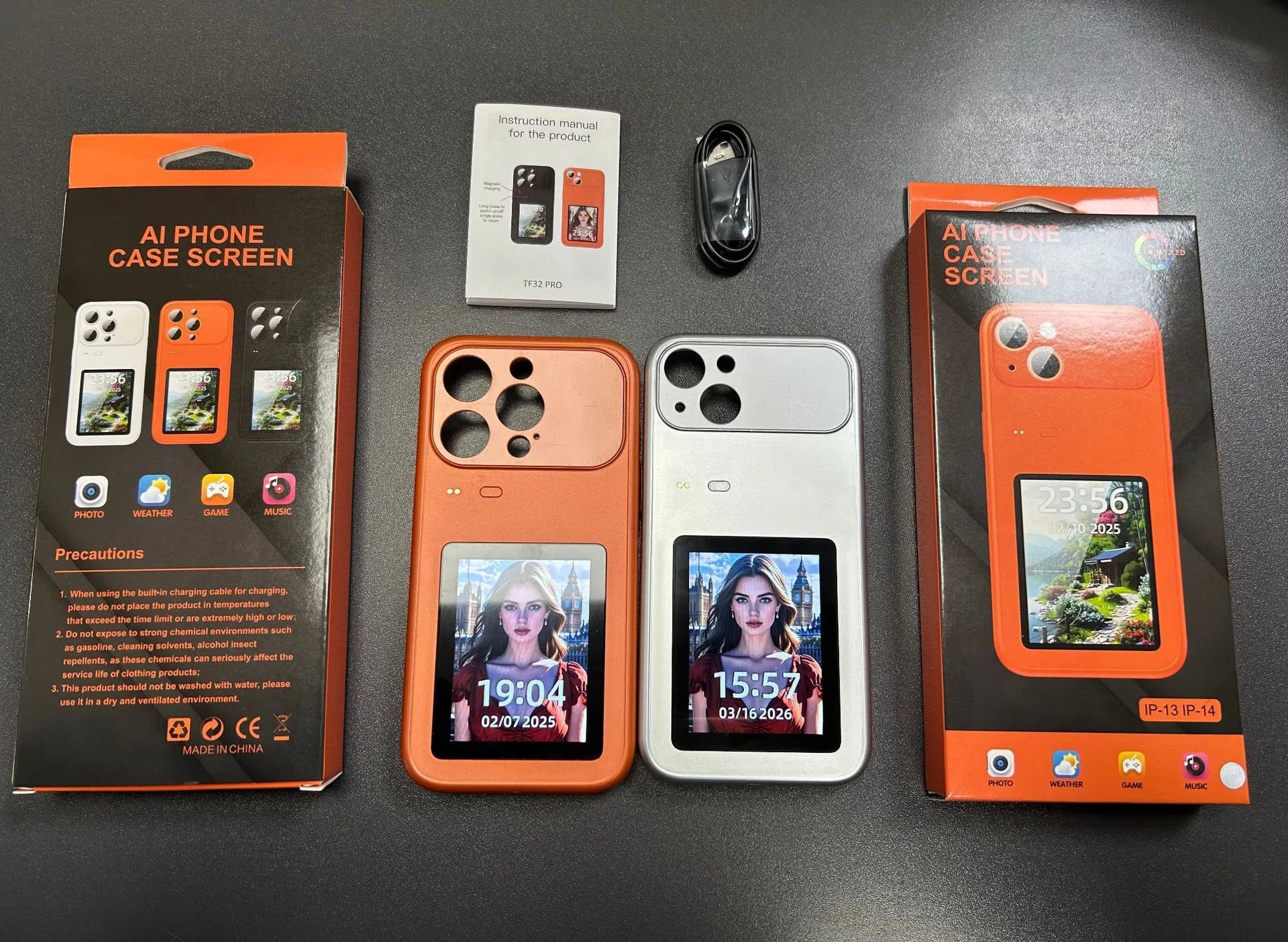 Design Orange Dual-Screen Smartphone Case with Camera Cutout Phone Accessories - 5