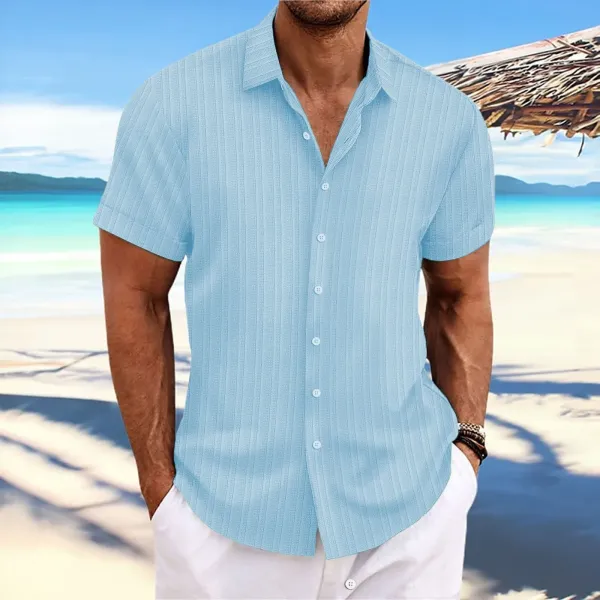 Design Short-Sleeve Linen-Blend Button-Up Shirt White Tops Shirt - 18