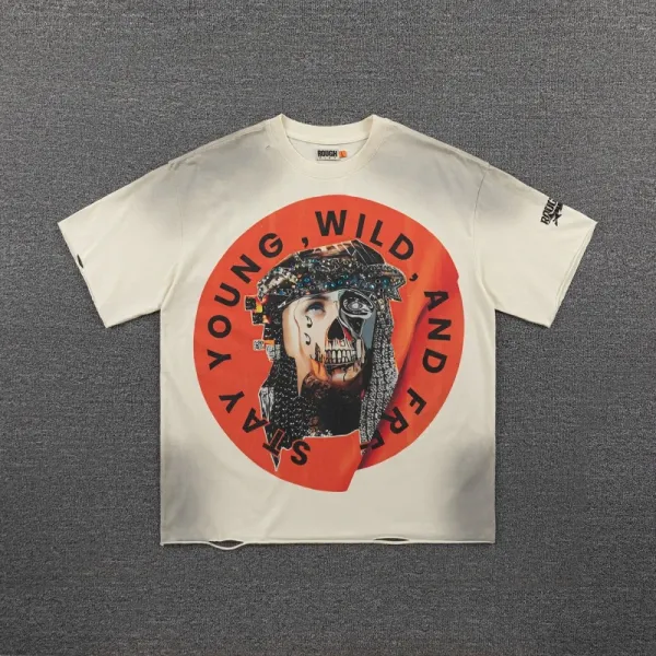 Design Rough Stay Young, Wild, And Free Graphic T-Shirt Black T-Shirts - 7