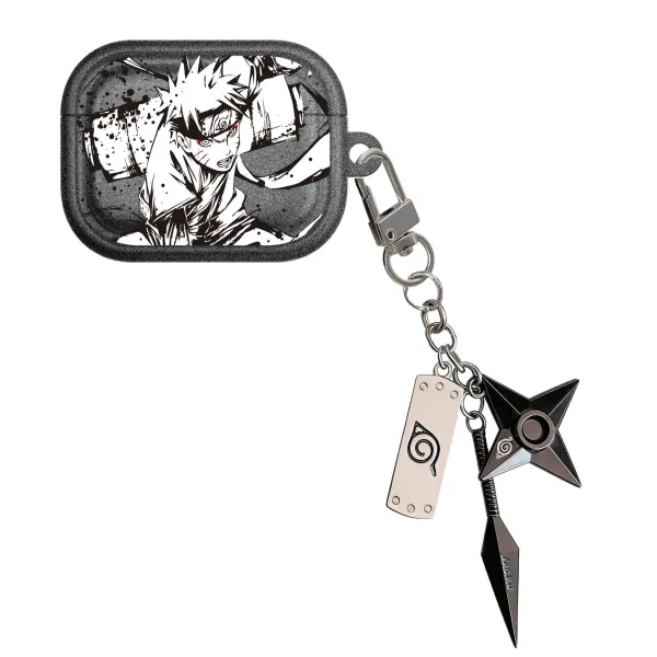 Design Naruto x Design AirPods Pro Case with Kunai and Headband Keychain Black Phone Accessories - 1