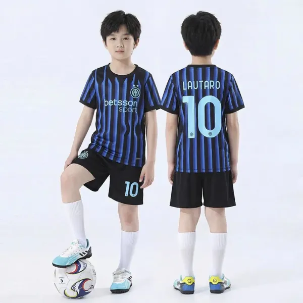 Inter Milan 2023-24 Home Jersey Blue Black Striped Kids Soccer Kit - 1
