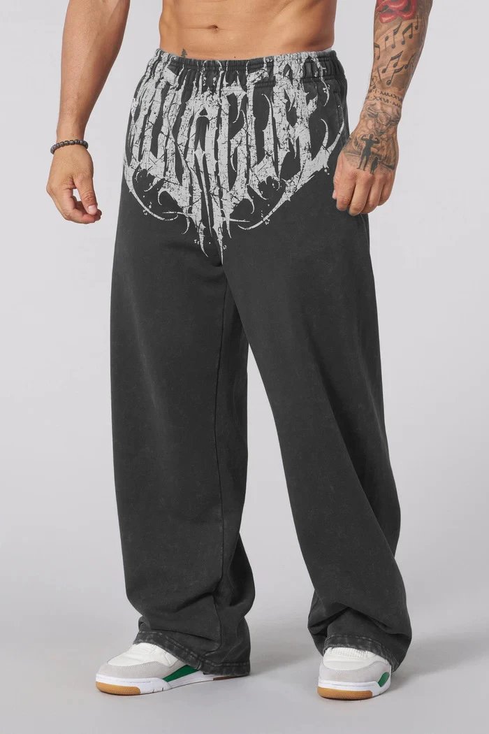 Design Graphic Print Baggy Pants Black - 11