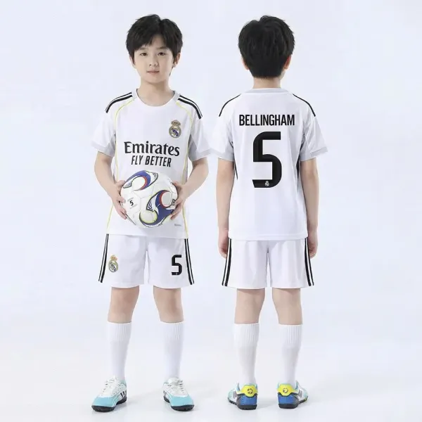 Real Madrid 2023-24 Home Jersey White Kids Set with Bellingham #5 - 1