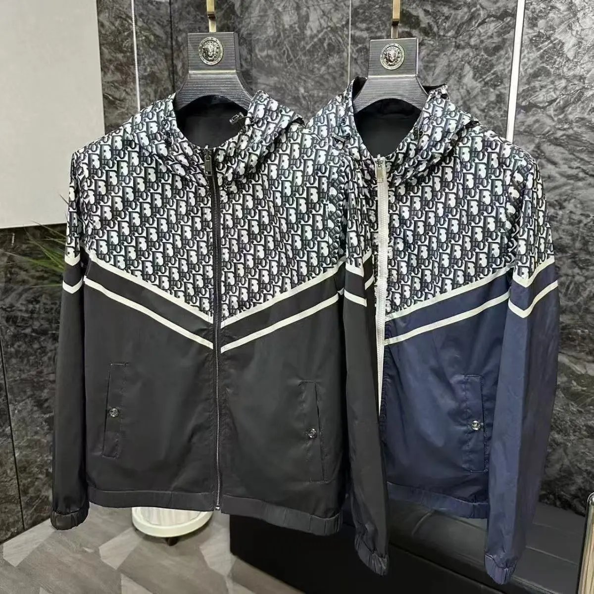 Dior Oblique Print Hooded Windbreaker Black and White Outerwear - 3