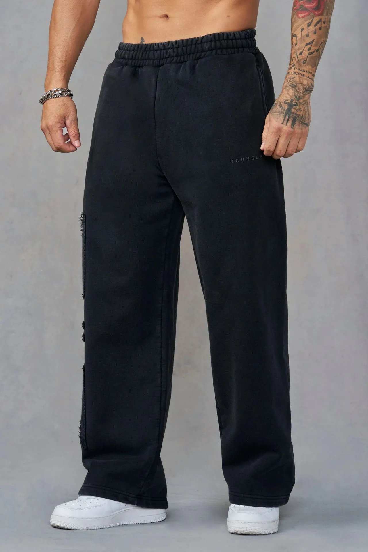 Design YOUNGLA Distressed Batwing Sweatpants Gray Sweatpants - 12