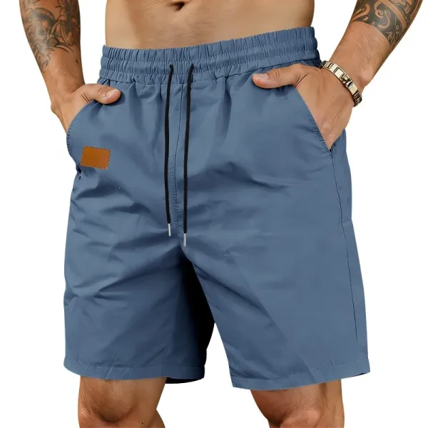 Design Drawstring Waist Shorts Blue - 1