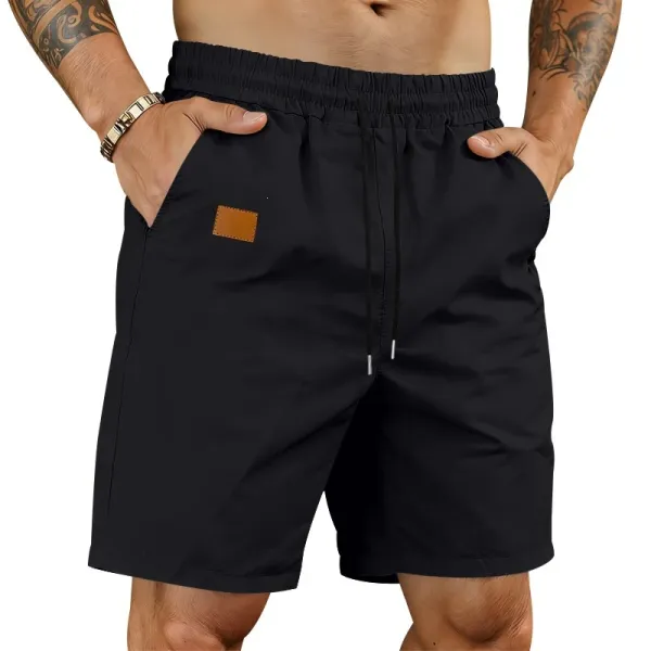 Design Drawstring Waist Shorts Black - 14