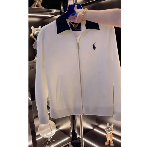 Polo Ralph Lauren Diamond Knit Zip-Up Jacket White Outerwear - 5