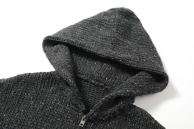 Design Knit Zip-Up Hoodie Charcoal Gray Sweater - 3