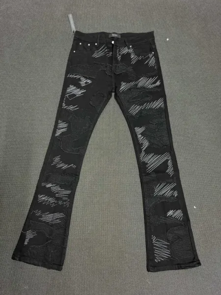 Amiri Scribble Distressed Black Jeans - 1