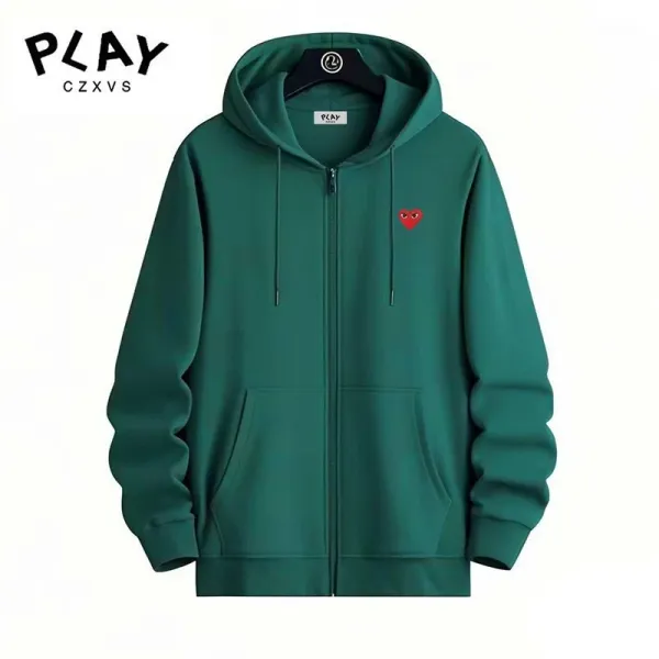 Comme des Garçons Play Heart Logo Zip-Up Hoodie Forest Green - 1