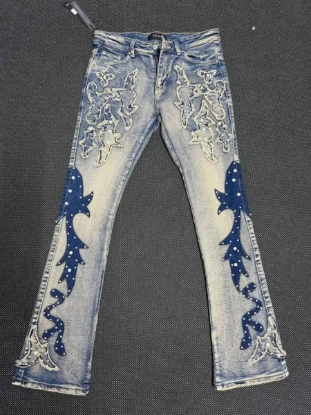 Amiri Shark Embroidered Flared Jeans Blue - 1