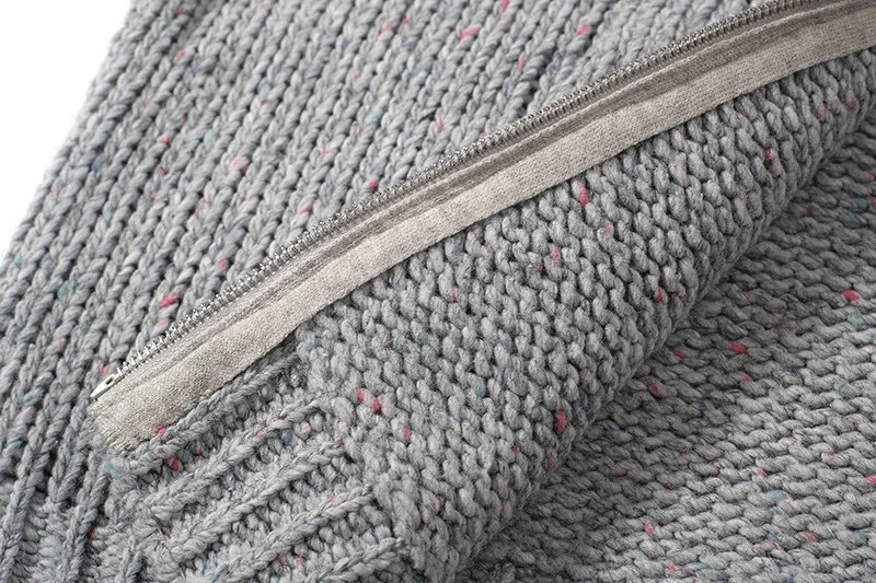 Design Knit Zip-Up Hoodie Charcoal Gray Sweater - 16