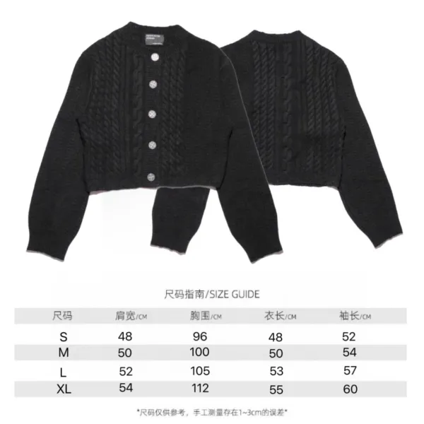 Design Cable Knit Cropped Cardigan Black Outerwear.cardigan - 1