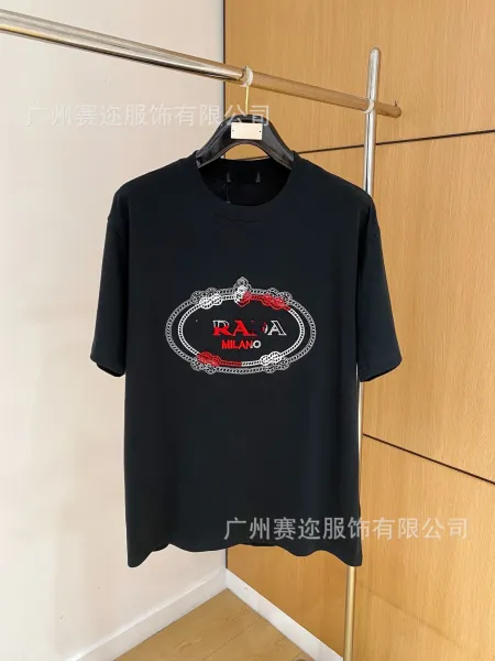 Prada Logo Embroidered Oval Frame Black T-Shirt - 1