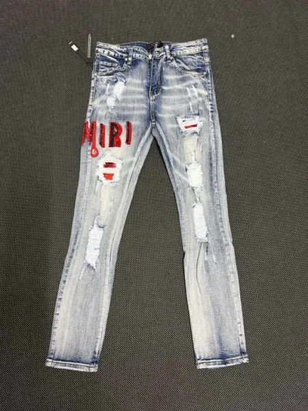 Amiri Distressed Logo Jeans Blue - 1