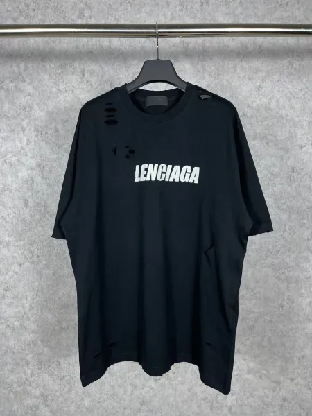 Balenciaga Lenciaga Distressed Oversized T-Shirt White - 4