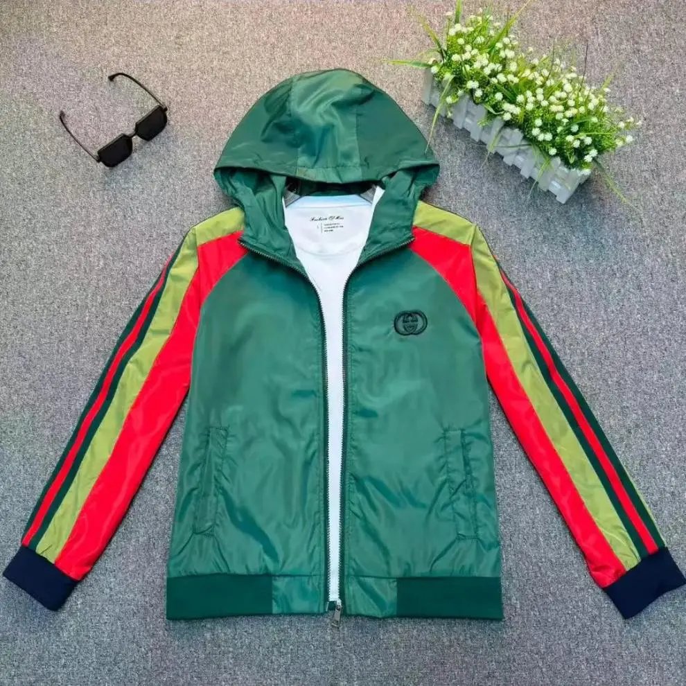 Gucci Track Jacket Green Red Green Striped Hooded Windbreaker Outerwear - 2